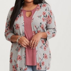 FLORAL KNIT CARDIGAN TORRID HEATHER GREY